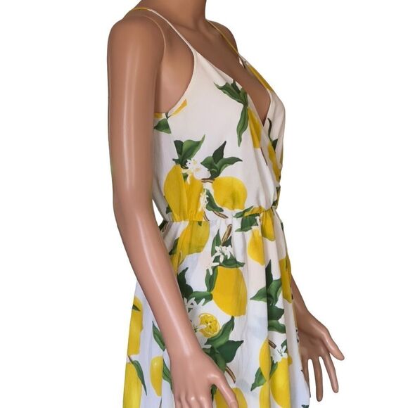 Dream of me Lemon Print Faux Wrap High Low Dress SMALL - Picture 6 of 15